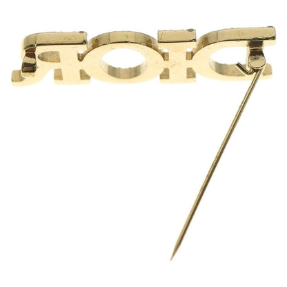 Dior Logo Rhinestone Pin Badge Brooch Gold