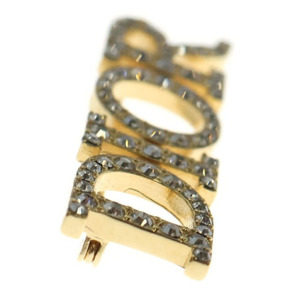 Dior Logo Rhinestone Pin Badge Brooch Gold