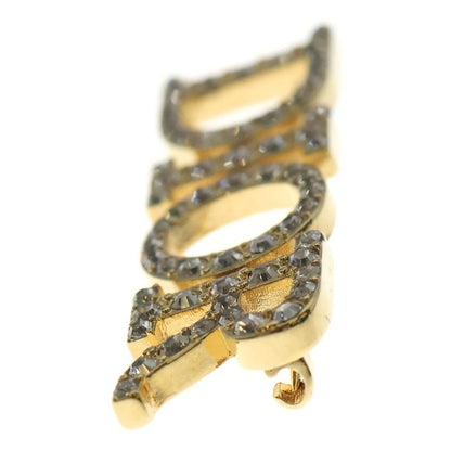 Dior Logo Rhinestone Pin Badge Brooch Gold