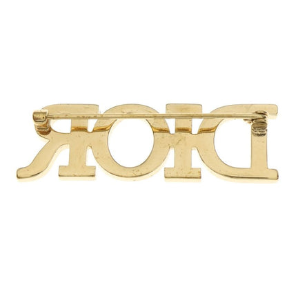 Dior Logo Rhinestone Pin Badge Brooch Gold