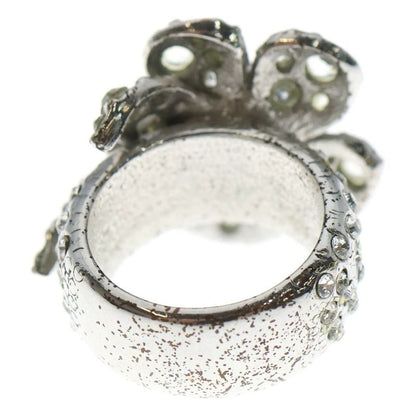 Chanel Camellia Rhinestone Ring Silver