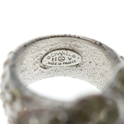 Chanel Camellia Rhinestone Ring Silver