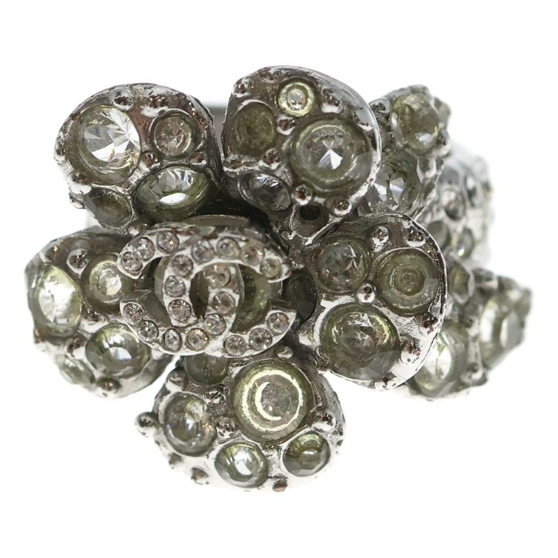 Chanel Camellia Rhinestone Ring Silver