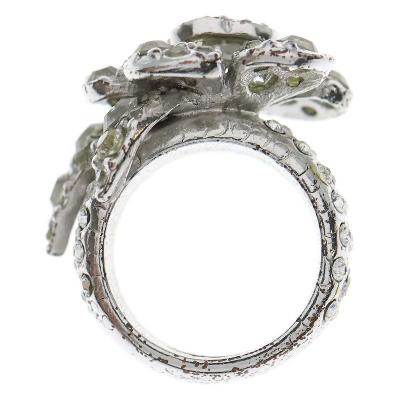 Chanel Camellia Rhinestone Ring Silver