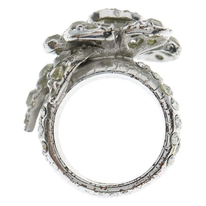 Chanel Camellia Rhinestone Ring Silver