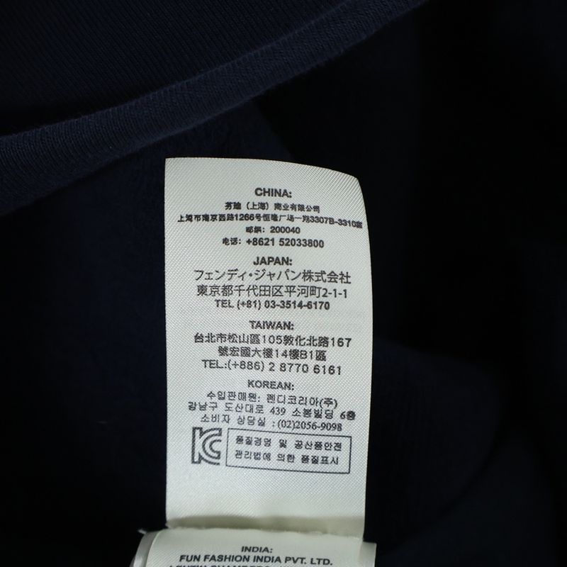 Fendi Ribbed Monster Logo Zip Up Jacket Hooded Jersey Navy