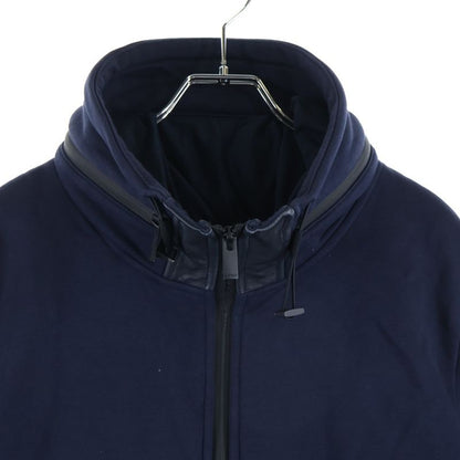 Fendi Ribbed Monster Logo Zip Up Jacket Hooded Jersey Navy