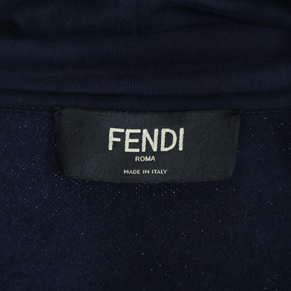 Fendi Ribbed Monster Logo Zip Up Jacket Hooded Jersey Navy
