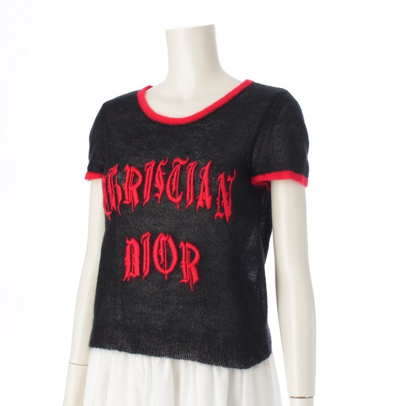 Dior Mohair Wool Nylon Logo Embroidery Short Sleeve Sweater Knit Top