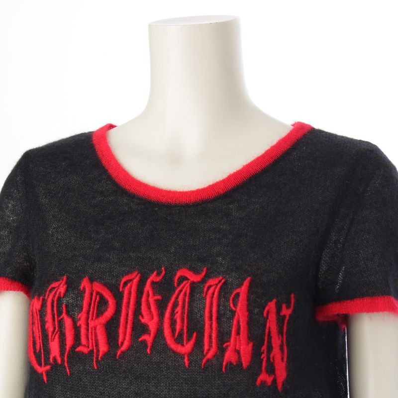 Dior Mohair Wool Nylon Logo Embroidery Short Sleeve Sweater Knit Top