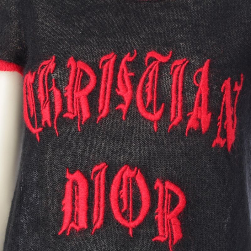 Dior Mohair Wool Nylon Logo Embroidery Short Sleeve Sweater Knit Top