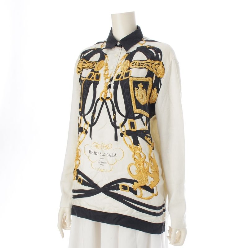 Hermes Silk Cotton Cashmere Ex Libris Top White Black M