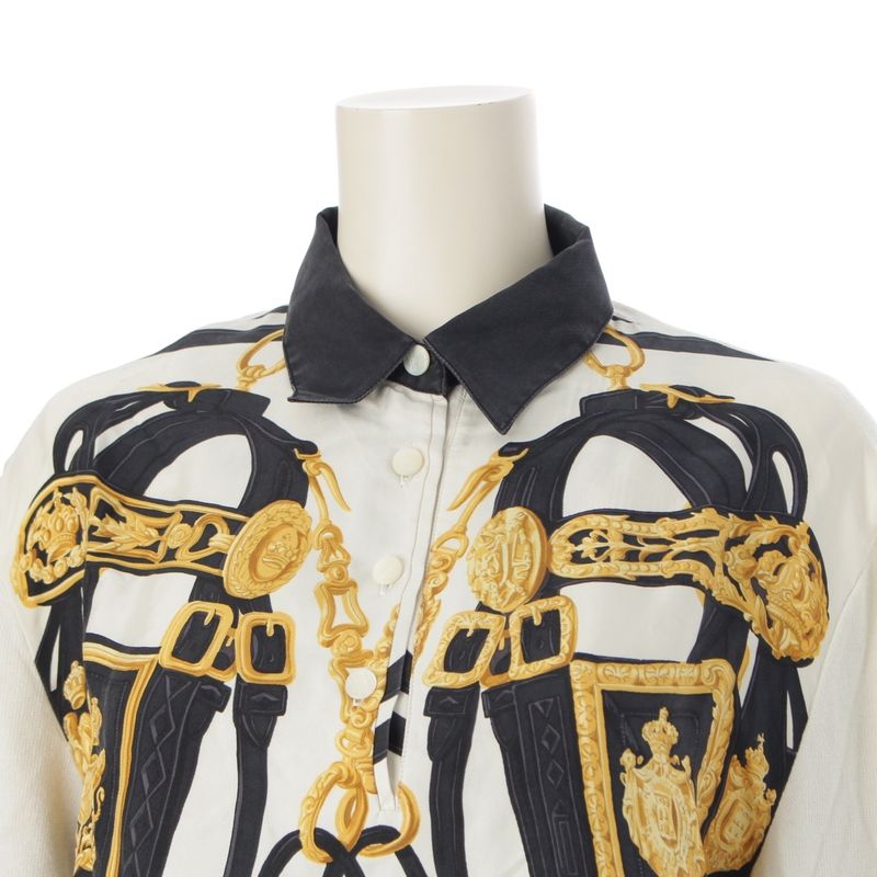 Hermes Silk Cotton Cashmere Ex Libris Top White Black M
