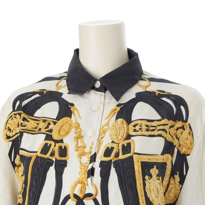 Hermes Silk Cotton Cashmere Ex Libris Top White Black M