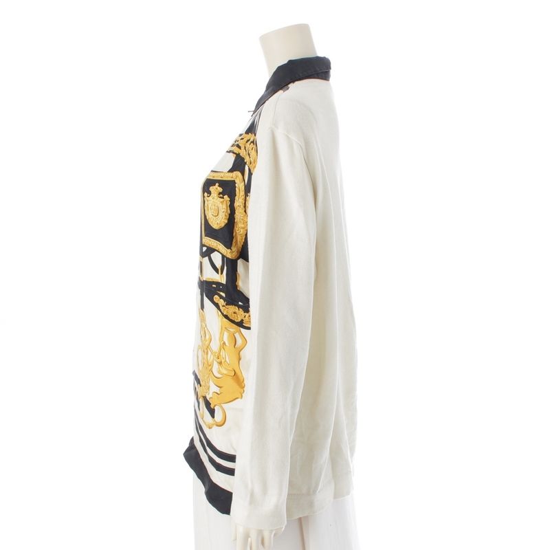 Hermes Silk Cotton Cashmere Ex Libris Top White Black M