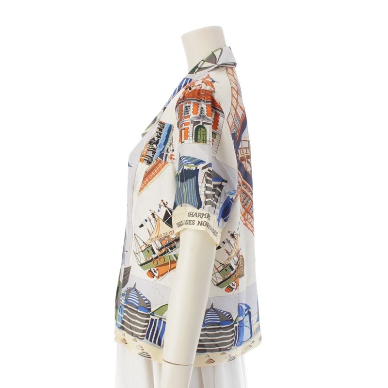Hermes Margiela Period Normandy Coastal Charm Silk Short Sleeve Blouse Shirt