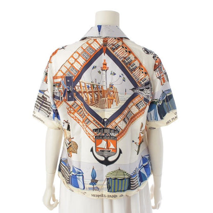 Hermes Margiela Period Normandy Coastal Charm Silk Short Sleeve Blouse Shirt