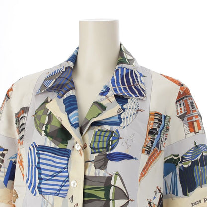 Hermes Margiela Period Normandy Coastal Charm Silk Short Sleeve Blouse Shirt