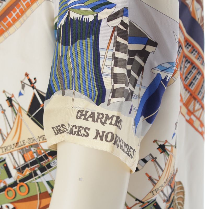 Hermes Margiela Period Normandy Coastal Charm Silk Short Sleeve Blouse Shirt