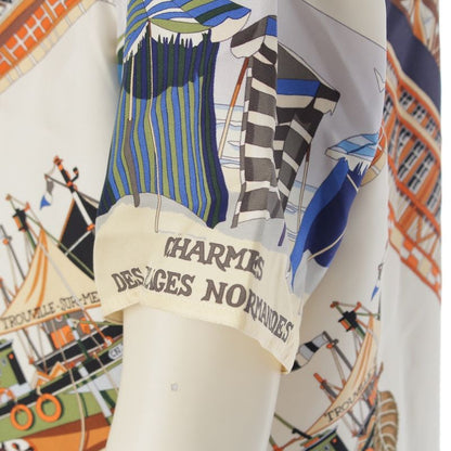 Hermes Margiela Period Normandy Coastal Charm Silk Short Sleeve Blouse Shirt