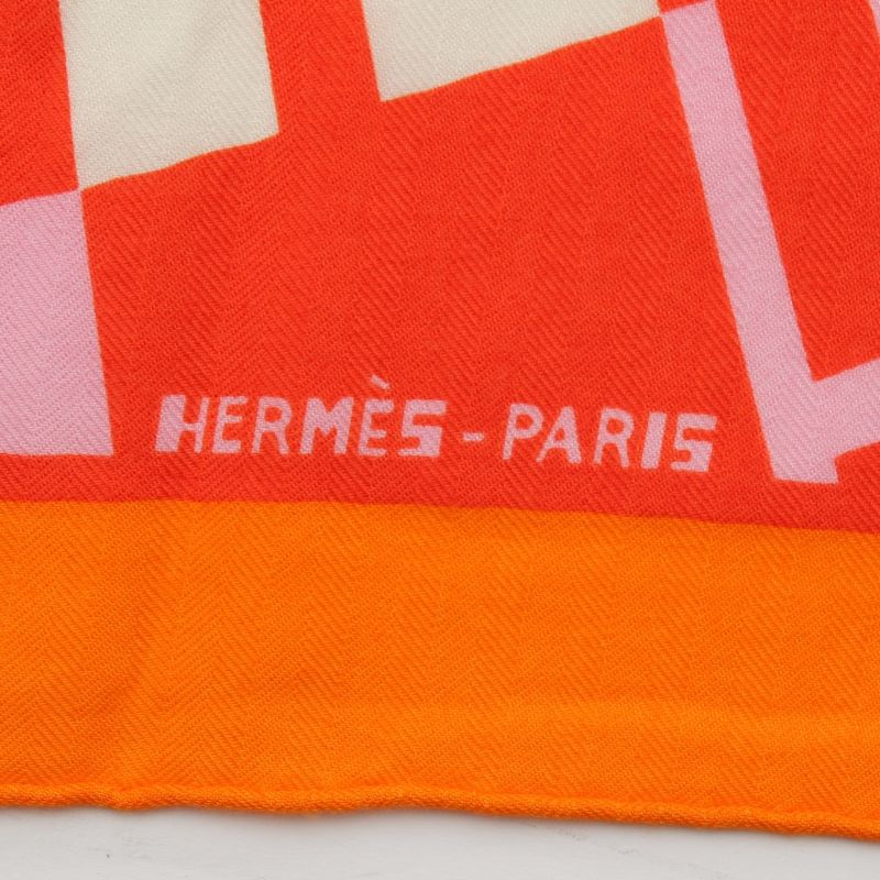 Hermes Carre Geant 140 Cashmere Silk Oph H Logo Shawl Orange