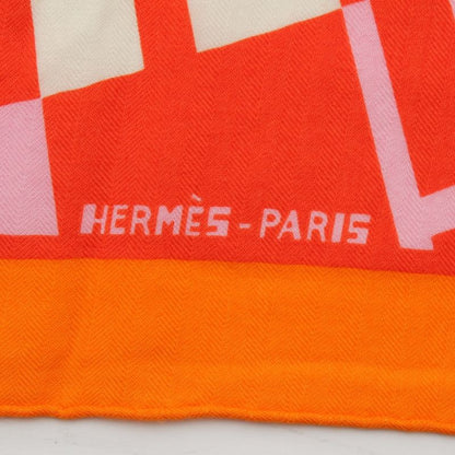 Hermes Carre Geant 140 Cashmere Silk Oph H Logo Shawl Orange