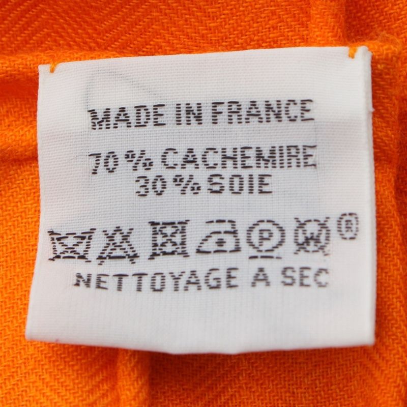 Hermes Carre Geant 140 Cashmere Silk Oph H Logo Shawl Orange