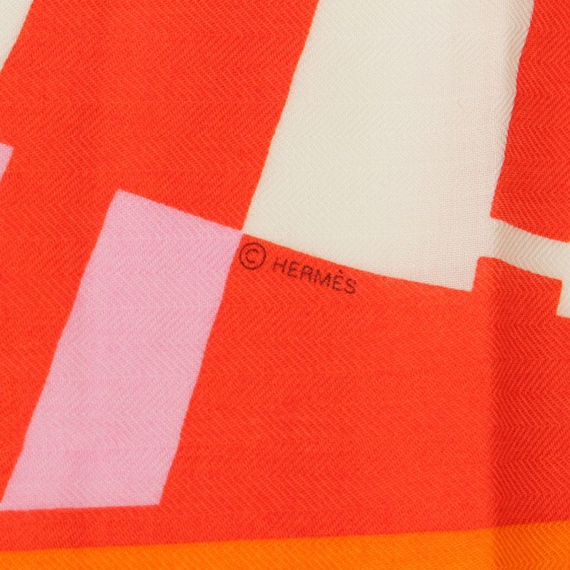 Hermes Carre Geant 140 Cashmere Silk Oph H Logo Shawl Orange