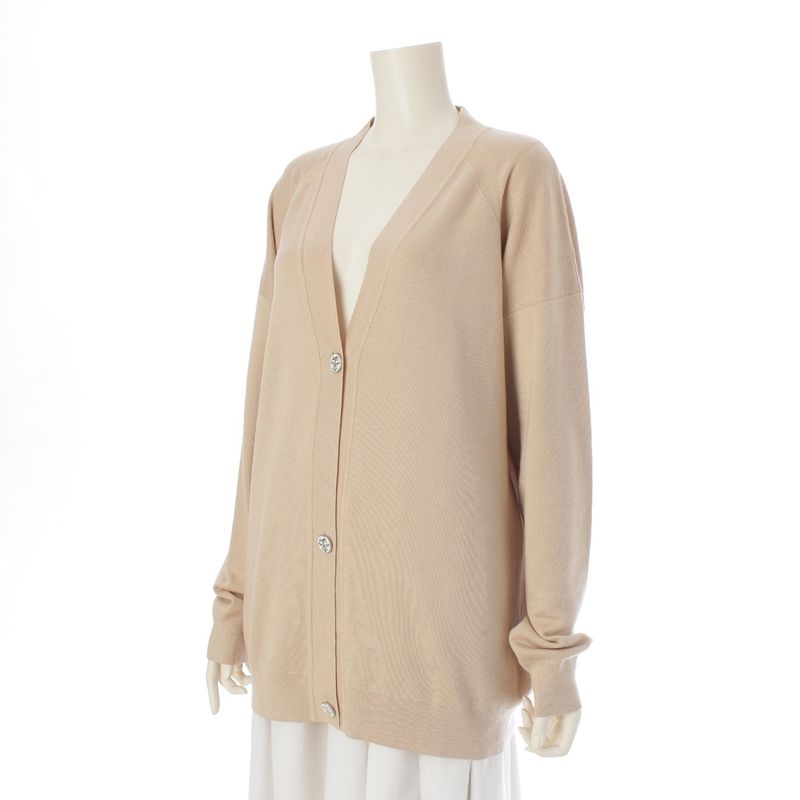 Hermes Cashmere Silk Enamel Button Knit Cardigan Top Beige 40
