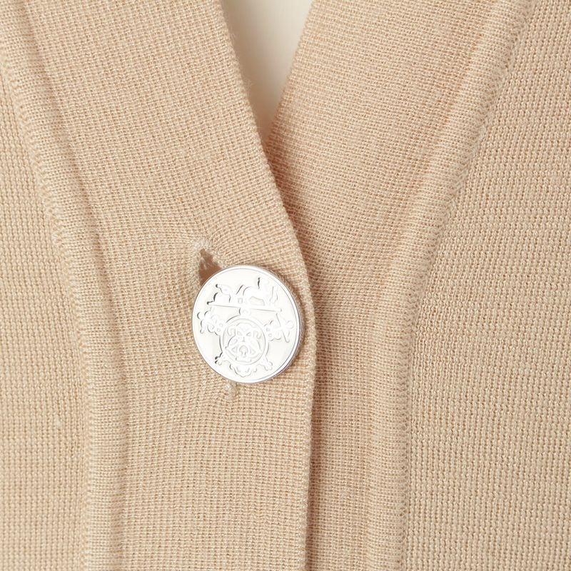 Hermes Cashmere Silk Enamel Button Knit Cardigan Top Beige 40