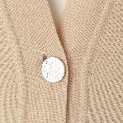 Hermes Cashmere Silk Enamel Button Knit Cardigan Top Beige 40