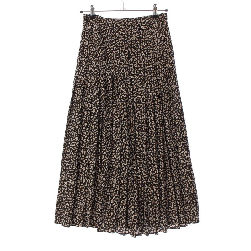 Celine Silk Eddy Period Flower Floral Pattern Midi Pleated Skirt