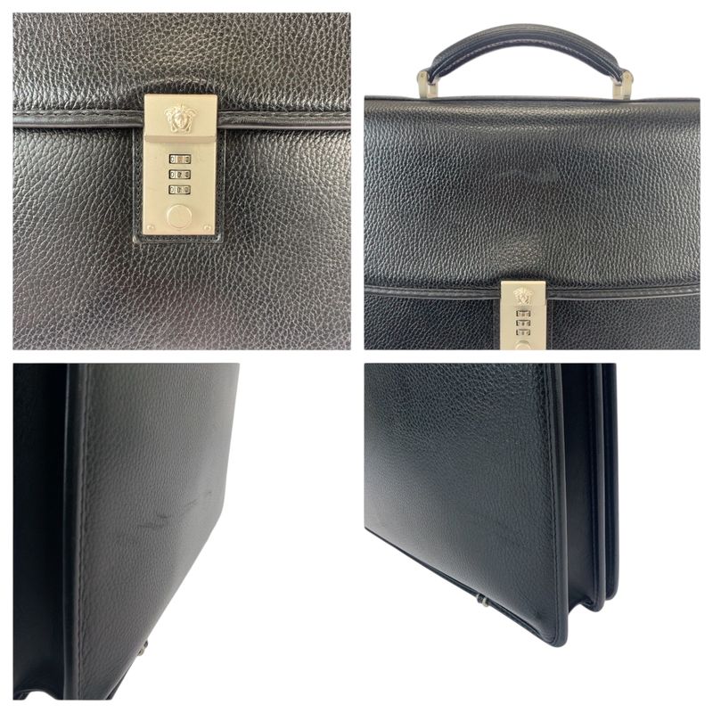 Versace Vintage Medusa Black Leather Business Briefcase