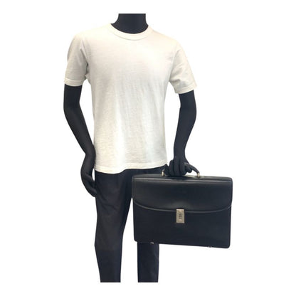 Versace Vintage Medusa Black Leather Business Briefcase