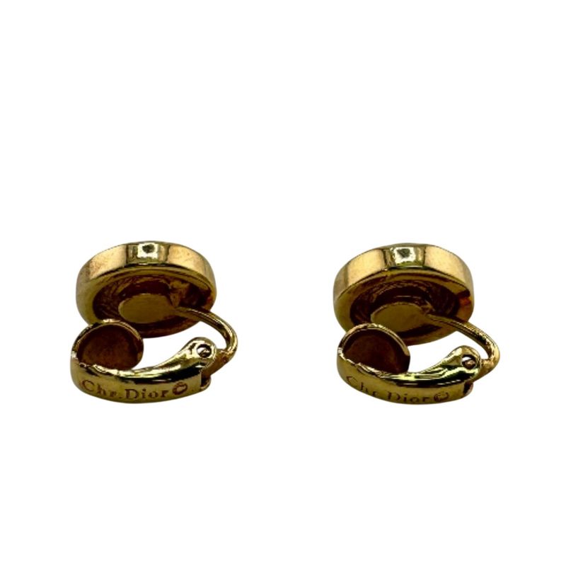 Christian Dior Binaural Round Shape Earrings Gold