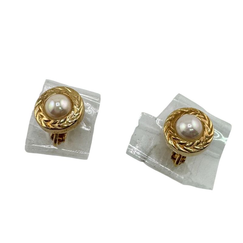Christian Dior Binaural Round Shape Earrings Gold
