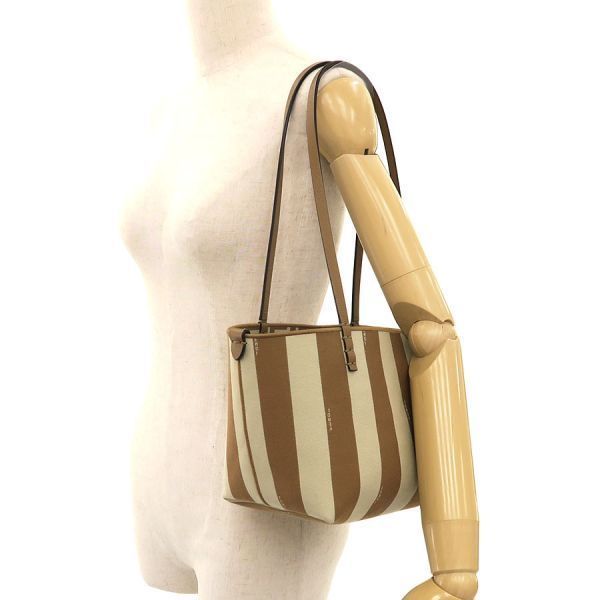 Fendi Roll Small Reversible Tote Pecan Stripe & FF