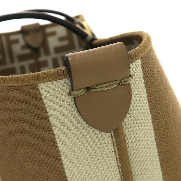 Fendi Roll Small Reversible Tote Pecan Stripe & FF