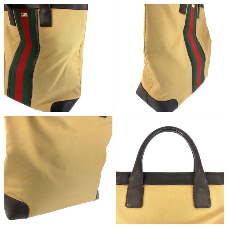 Gucci Sherry Line Beige Brown Canvas Leather 002 Tote Handbag