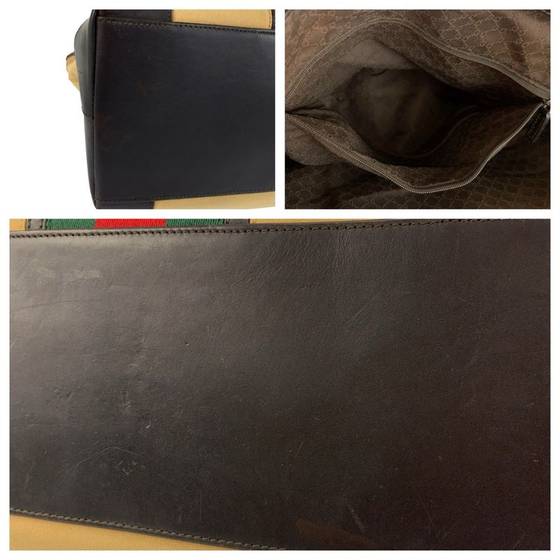 Gucci Sherry Line Beige Brown Canvas Leather 002 Tote Handbag