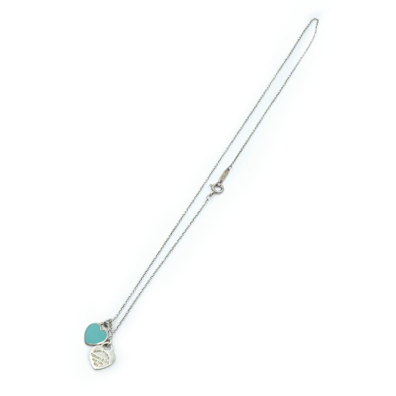 Tiffany & Co Return to Double Heart Necklace Silver Blue