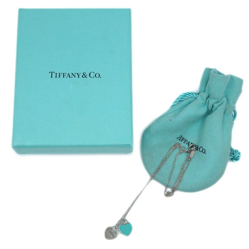Tiffany & Co Return to Double Heart Necklace Silver Blue