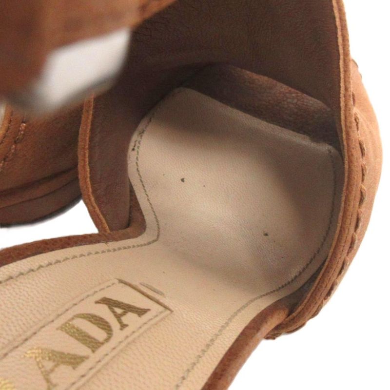 Prada Open Heel Sandals Leather Brown 37 Approx