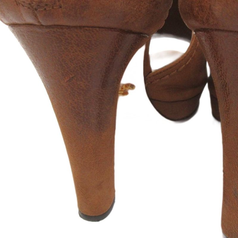 Prada Open Heel Sandals Leather Brown 37 Approx