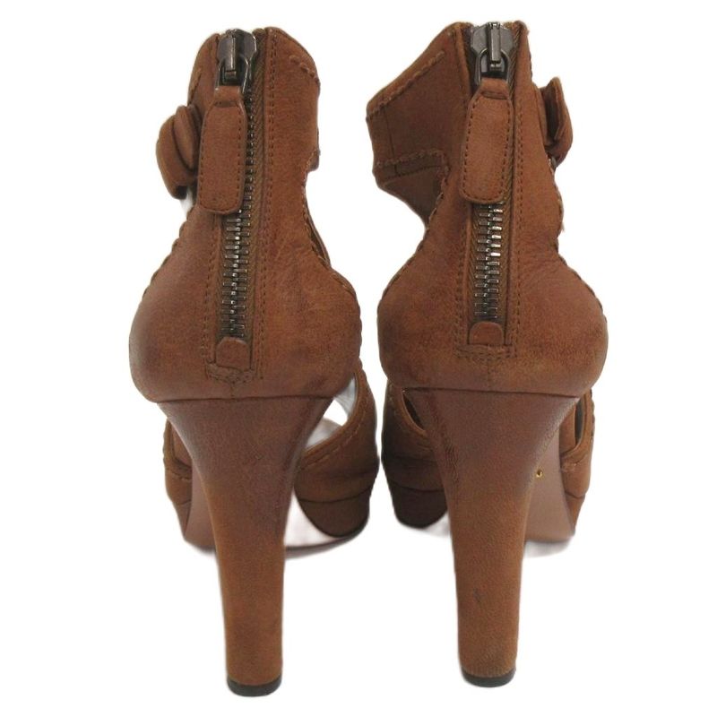 Prada Open Heel Sandals Leather Brown 37 Approx