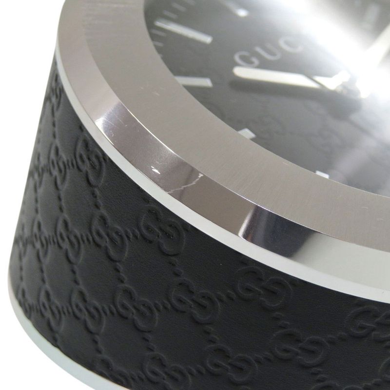 Gucci Table Clock 210 Black SS Leather Dial Quartz