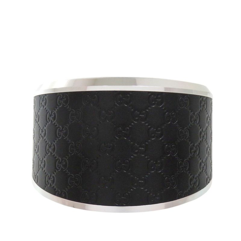 Gucci Table Clock 210 Black SS Leather Dial Quartz