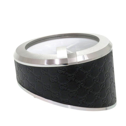 Gucci Table Clock 210 Black SS Leather Dial Quartz