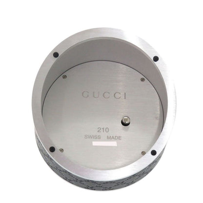 Gucci Table Clock 210 Black SS Leather Dial Quartz