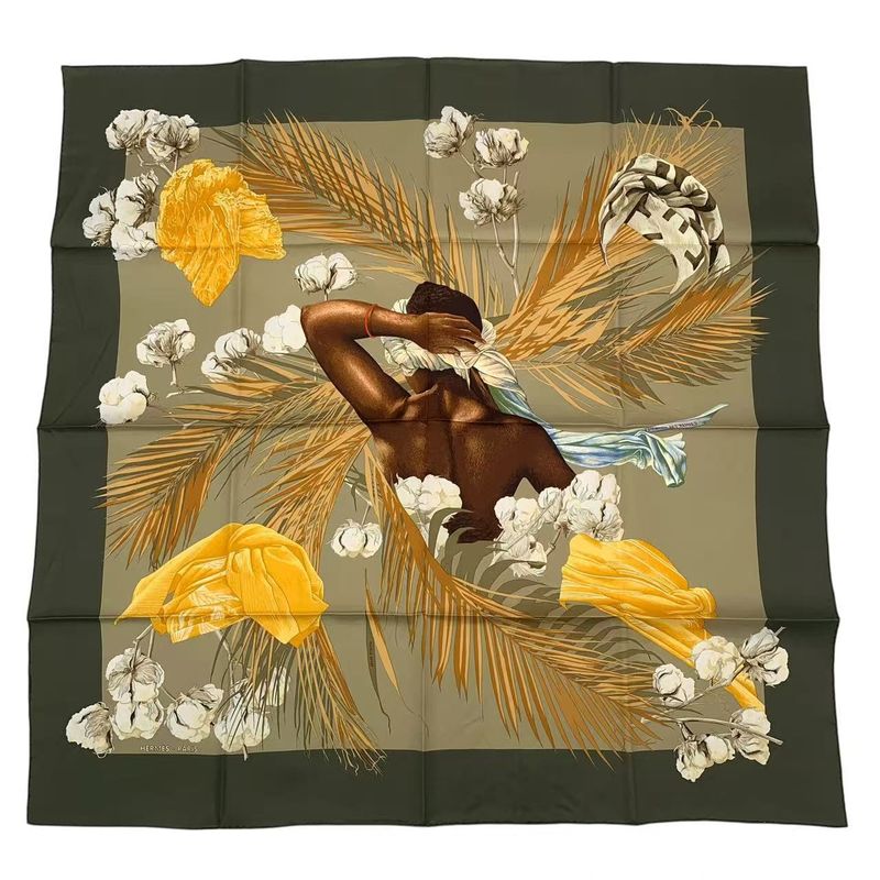 Hermes Scarf Carre 90 Silk Turbans Des Reines Princess Turban Flower Leaves